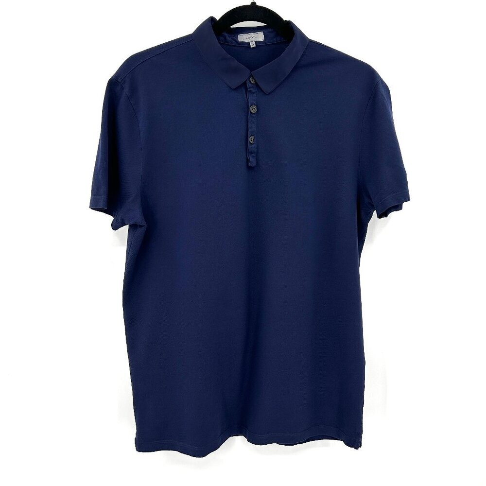 LANVIN Men's Navy Blue 100% Cotton Short Sleeve Casual Polo Shirt Size Large